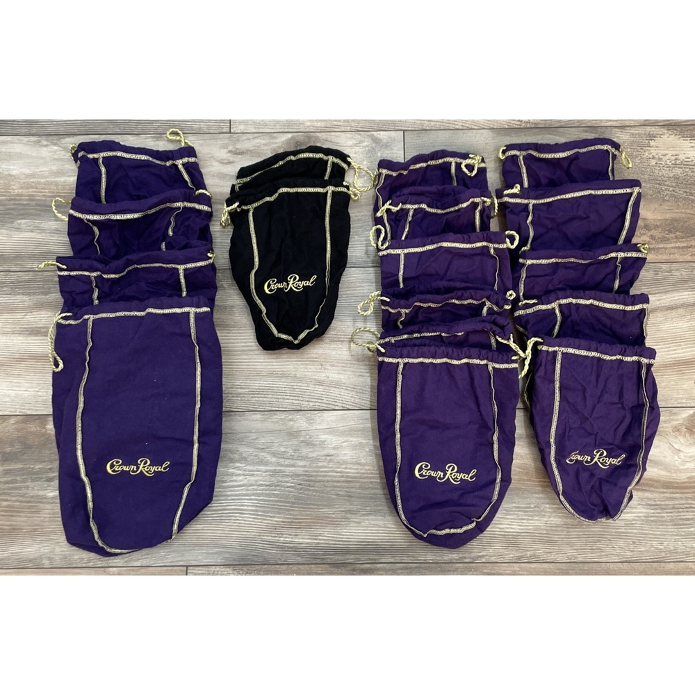 Lot of 17 Crown Royal Bags, 750ml & 1.75L; Purple & Black